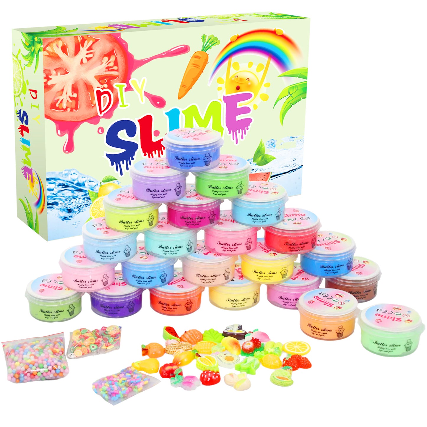 24 Colors Fruit Cotton Slime Kit