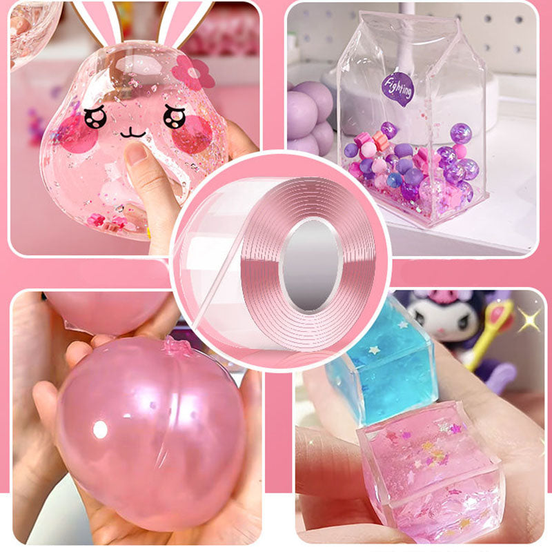 MAMIYA 1/2/3/5M Thickened 2mm Nano Double Sided Tape for Bubble Squishy Toys Transparent Reusable Nano Adhesive Tape Washable Traceless Strong Gel Tape