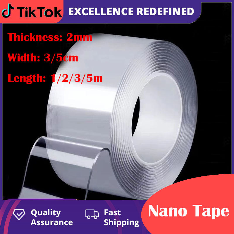 MAMIYA 1/2/3/5M Thickened 2mm Nano Double Sided Tape for Bubble Squishy Toys Transparent Reusable Nano Adhesive Tape Washable Traceless Strong Gel Tape