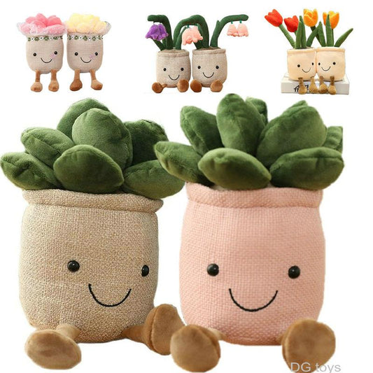 MIMAMI Lifelike Tulip Succulent Plants Plush Stuffed Toys Vrious Potted Flower Cactus Bookshelf Home Living Room Decor For Girl Gift