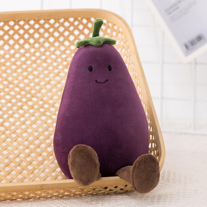 MIMAMI Vivacious Vegetable Aubergine Cute Face Vegetable Eggplant Plushie Doll Stuffed Soft Fruit Pear Peach Tangerinr Banana Baby Appease Toy for Kids Birthday Gift