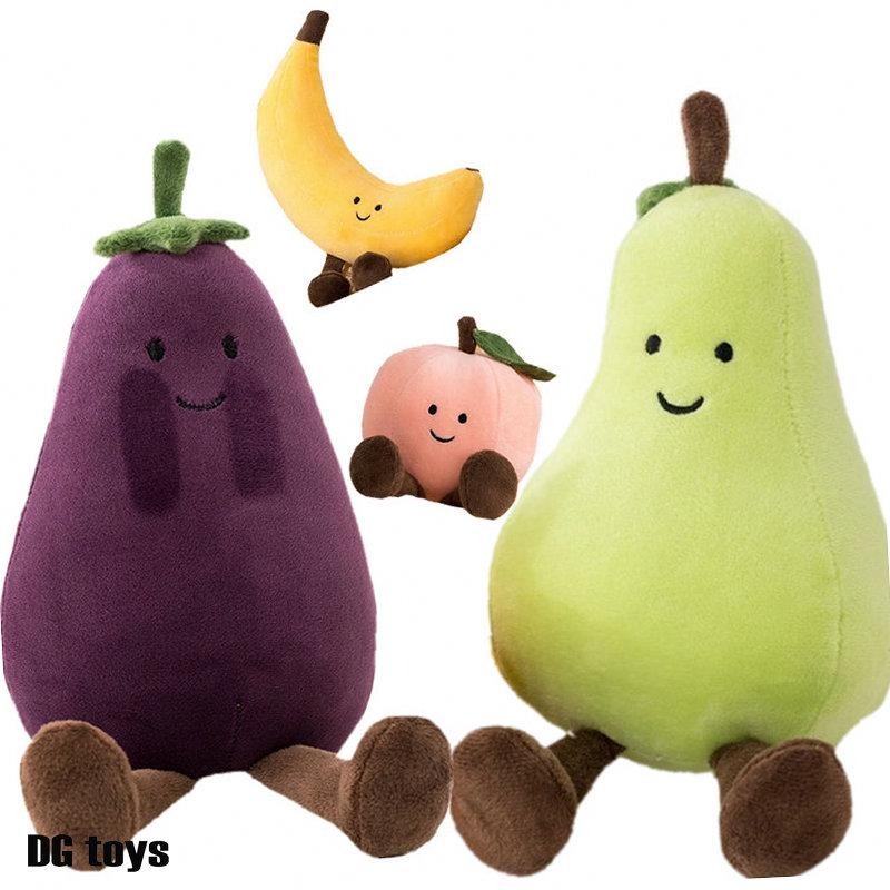 MIMAMI Vivacious Vegetable Aubergine Cute Face Vegetable Eggplant Plushie Doll Stuffed Soft Fruit Pear Peach Tangerinr Banana Baby Appease Toy for Kids Birthday Gift