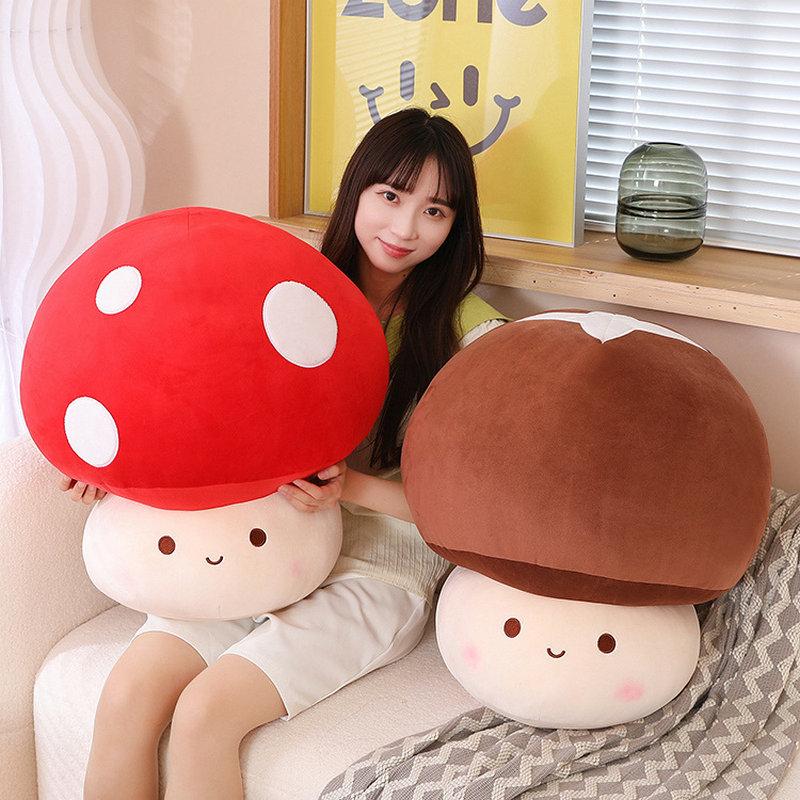 MIMAMI 23-60CM Stuffed Red Big Umbrella Head Mushroom Plushie Sofa Decor Plant Plush Toy Creative Dried Shiitake Mushroom Throw Pillow for Kids