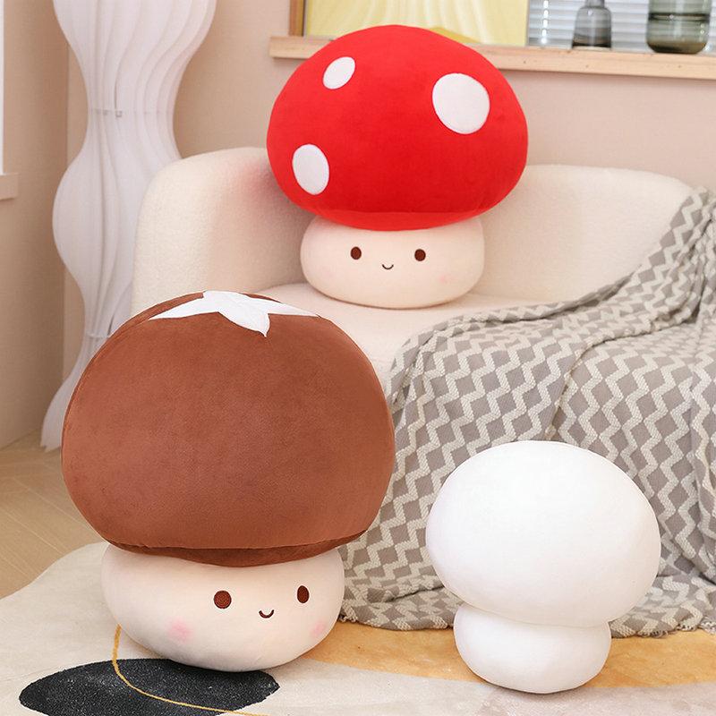 MIMAMI 23-60CM Stuffed Red Big Umbrella Head Mushroom Plushie Sofa Decor Plant Plush Toy Creative Dried Shiitake Mushroom Throw Pillow for Kids