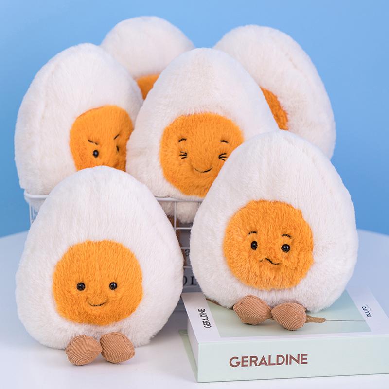 MIMAMI Fluffy Super Soft Amuseable Happy Boiled Egg Plush Cuddly Plushies Doll Stuffed Food Plush Emotions Baby Appease Toys Kids