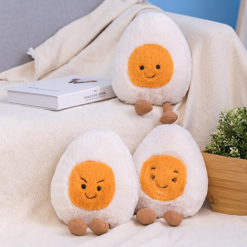 MIMAMI Fluffy Super Soft Amuseable Happy Boiled Egg Plush Cuddly Plushies Doll Stuffed Food Plush Emotions Baby Appease Toys Kids