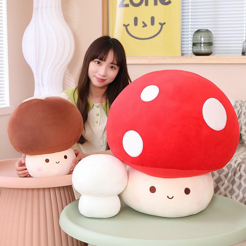 MIMAMI 23-60CM Stuffed Red Big Umbrella Head Mushroom Plushie Sofa Decor Plant Plush Toy Creative Dried Shiitake Mushroom Throw Pillow for Kids