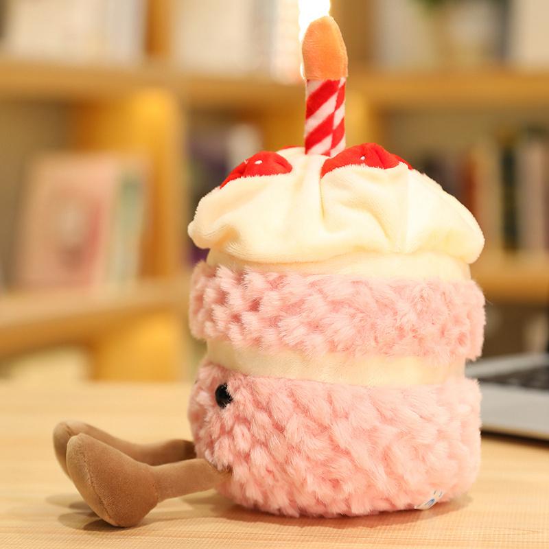 MIMAMI Adorable Soft  Amuseable Birthday Cake With Candles Fruit Strawberry Cupcake Shape Plushie Baby Cuddly Toys Cute Muffines Dolls Kids