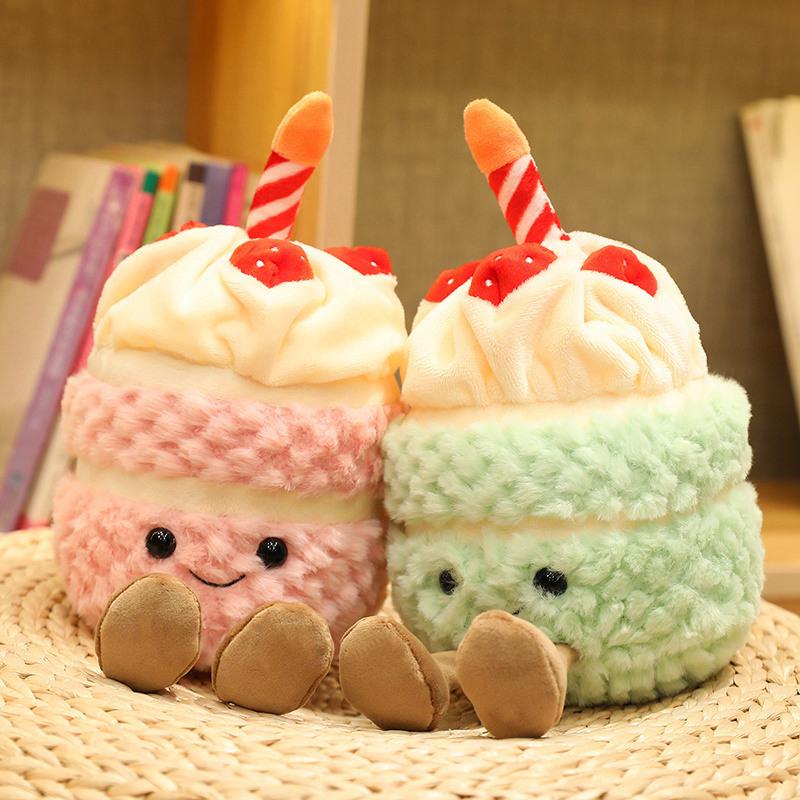 MIMAMI Adorable Soft  Amuseable Birthday Cake With Candles Fruit Strawberry Cupcake Shape Plushie Baby Cuddly Toys Cute Muffines Dolls Kids