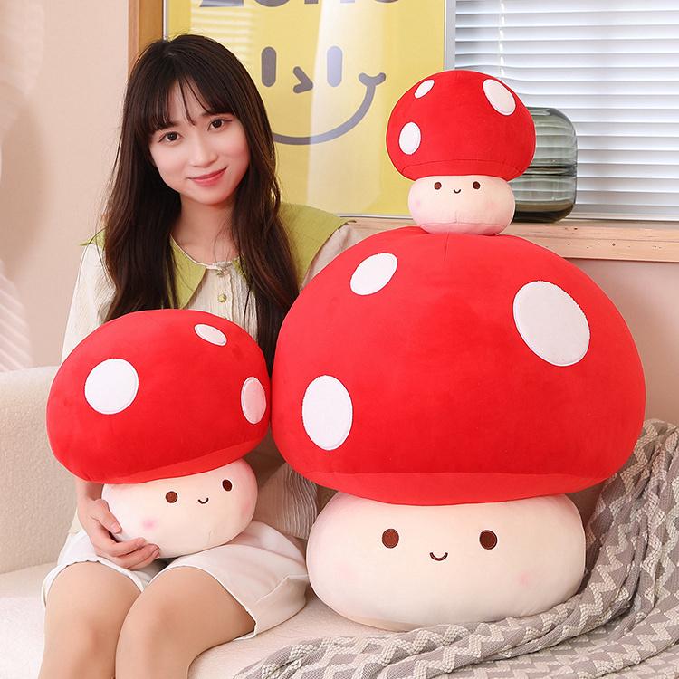 MIMAMI 23-60CM Stuffed Red Big Umbrella Head Mushroom Plushie Sofa Decor Plant Plush Toy Creative Dried Shiitake Mushroom Throw Pillow for Kids