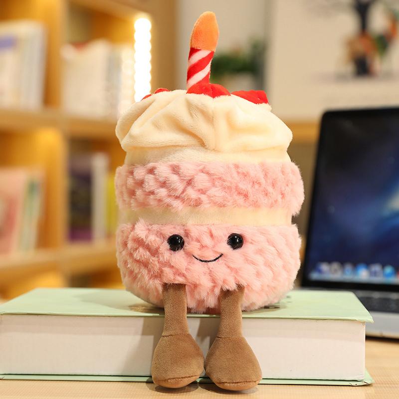 MIMAMI Adorable Soft  Amuseable Birthday Cake With Candles Fruit Strawberry Cupcake Shape Plushie Baby Cuddly Toys Cute Muffines Dolls Kids