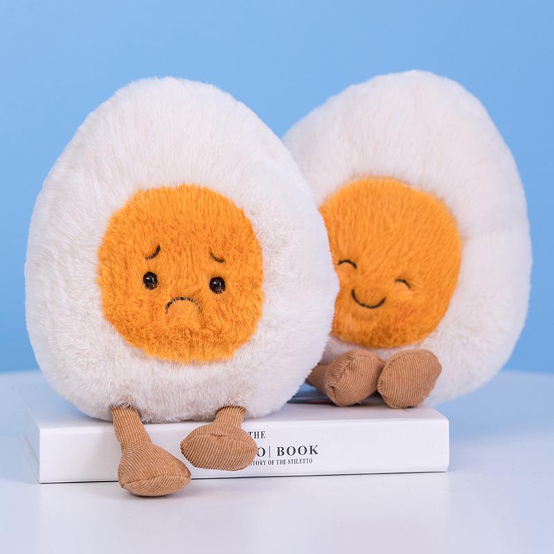 MIMAMI Fluffy Super Soft Amuseable Happy Boiled Egg Plush Cuddly Plushies Doll Stuffed Food Plush Emotions Baby Appease Toys Kids