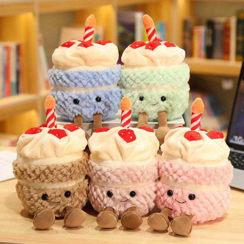 MIMAMI Adorable Soft  Amuseable Birthday Cake With Candles Fruit Strawberry Cupcake Shape Plushie Baby Cuddly Toys Cute Muffines Dolls Kids