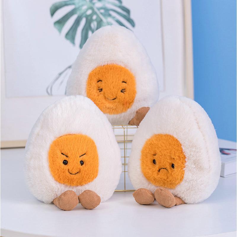 MIMAMI Fluffy Super Soft Amuseable Happy Boiled Egg Plush Cuddly Plushies Doll Stuffed Food Plush Emotions Baby Appease Toys Kids