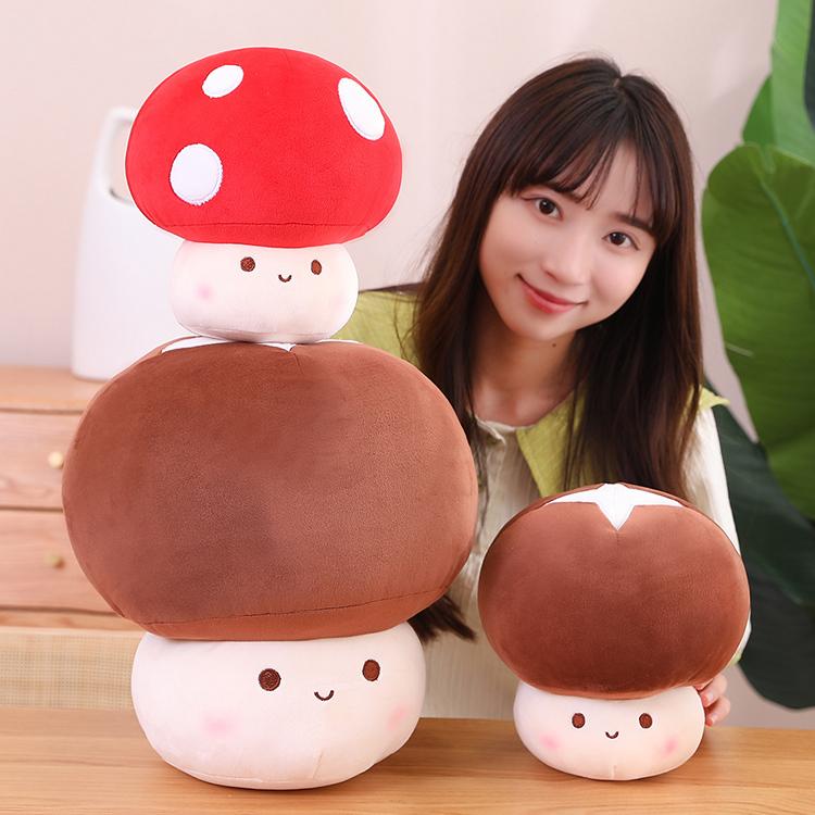 MIMAMI 23-60CM Stuffed Red Big Umbrella Head Mushroom Plushie Sofa Decor Plant Plush Toy Creative Dried Shiitake Mushroom Throw Pillow for Kids