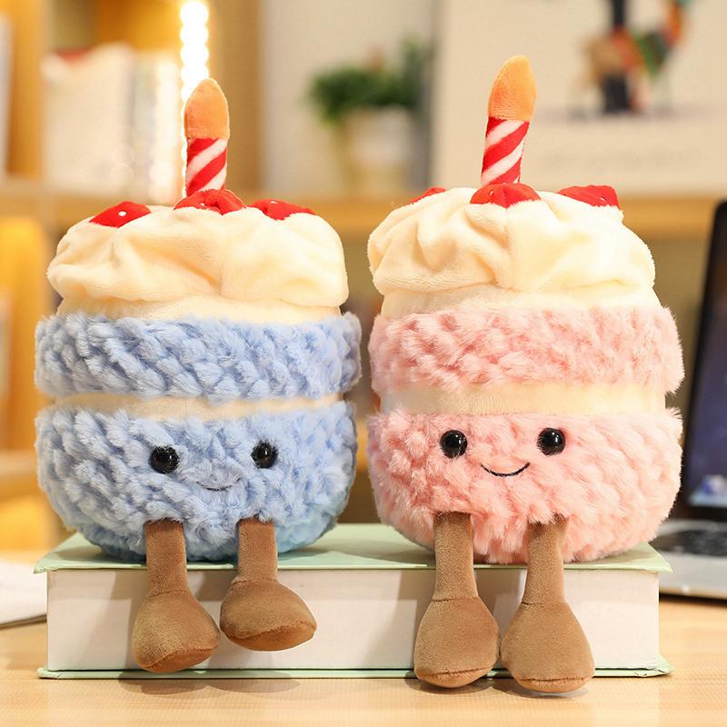 MIMAMI Adorable Soft  Amuseable Birthday Cake With Candles Fruit Strawberry Cupcake Shape Plushie Baby Cuddly Toys Cute Muffines Dolls Kids