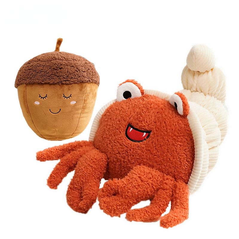 MIMAMI Cute Amuseable Acorn Family Hermit Crab Plush Doll Toy Stuffed Smile Cloud Pillow Seafood Chestnut Poached Egg Toast Bread Food Plush Food Toys