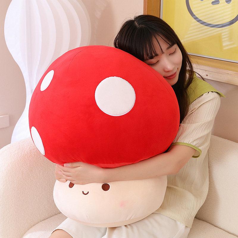 MIMAMI 23-60CM Stuffed Red Big Umbrella Head Mushroom Plushie Sofa Decor Plant Plush Toy Creative Dried Shiitake Mushroom Throw Pillow for Kids