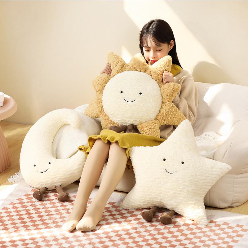 MIMAMI Hot Smile Face Moon Sun Star Plushie Stuffed Cute Cartoon Star Plush Toy for Kids Comfort Dolls Girls Bedroom Decor Sofa Pillow