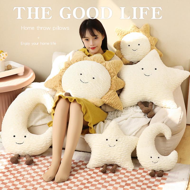 MIMAMI Hot Smile Face Moon Sun Star Plushie Stuffed Cute Cartoon Star Plush Toy for Kids Comfort Dolls Girls Bedroom Decor Sofa Pillow