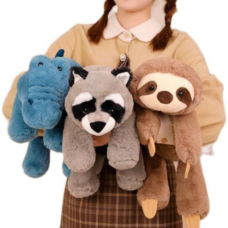 MIMAMI 45-65cm Super Soft Lazy Fluffy Hair Stuffed Animals Plushie Plush Raccoon Fox Crocodile Sloth Hug Throw Pillow Birthday Gift Boy