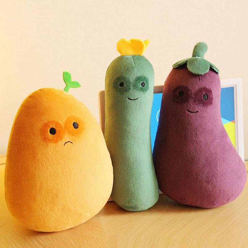 MIMAMI Vivacious Vegetable Aubergine Cute Face Vegetable Eggplant Plushie Doll Stuffed Soft Fruit Pear Peach Tangerinr Banana Baby Appease Toy for Kids Birthday Gift