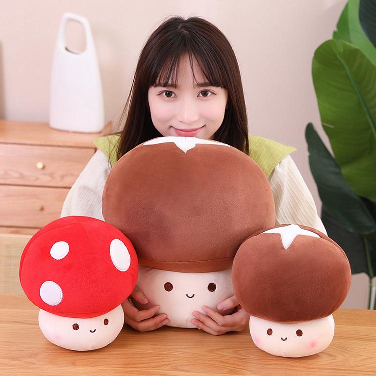 MIMAMI 23-60CM Stuffed Red Big Umbrella Head Mushroom Plushie Sofa Decor Plant Plush Toy Creative Dried Shiitake Mushroom Throw Pillow for Kids